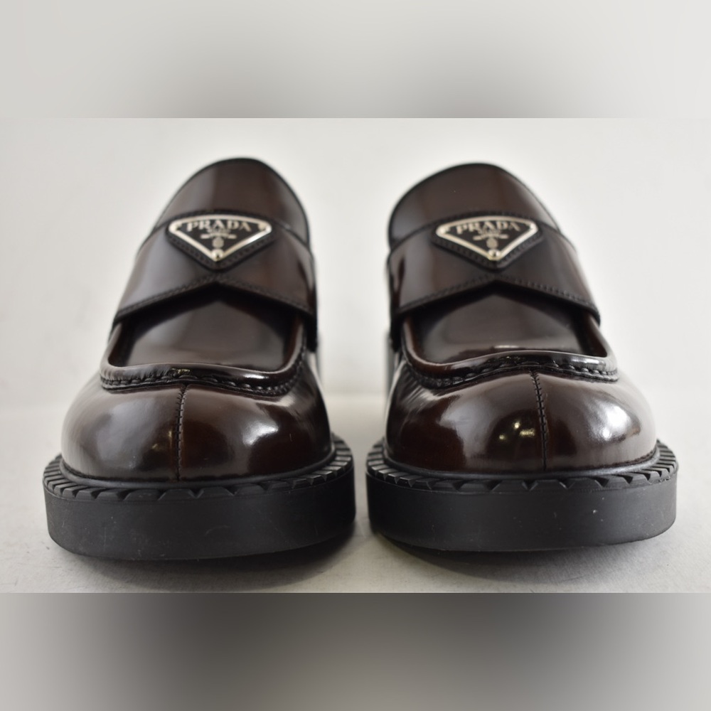 Prada Triangle Logo Fume Brown Black Platform Loafer Creeper Slip On Flat 41.5 - Picture 8 of 15